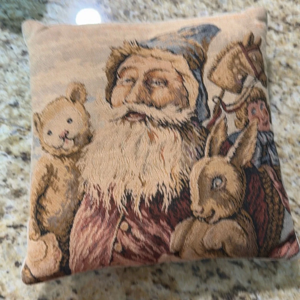 Vintage Christmas Old World Santa Claus Tapestry Throw Pillow Small